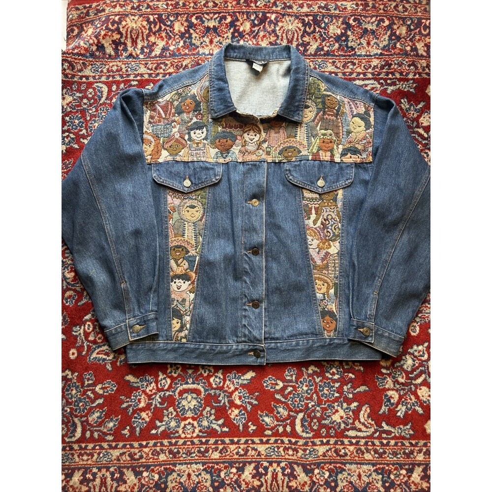 Vintage NADIA Womens Tapestry Denim Teacher Jacket Size Large USA